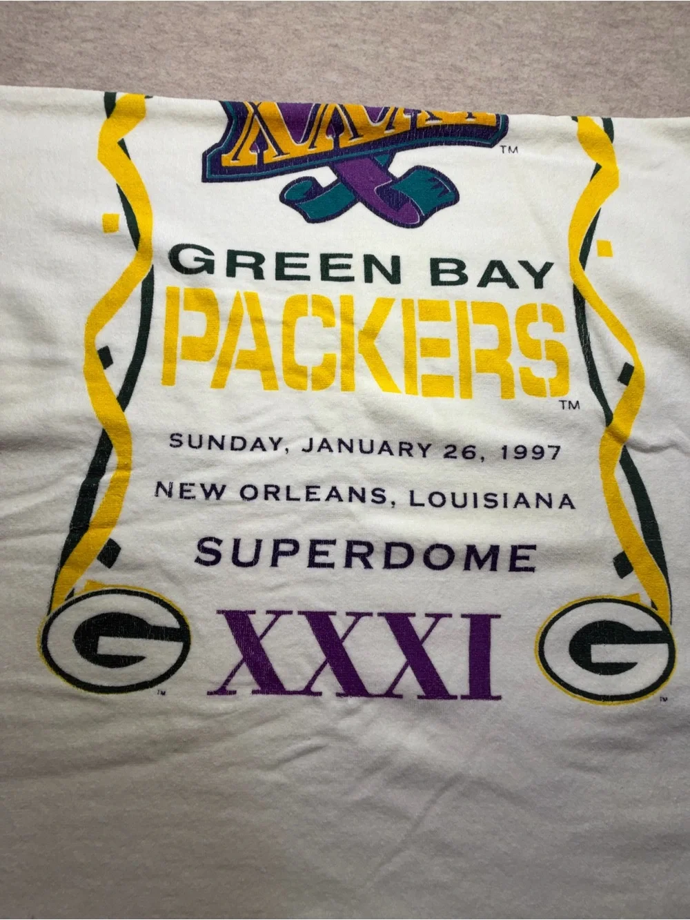 Vintage 1997 Green Bay Packers Super Bowl XXXI Champions Towel NFL 35x60
